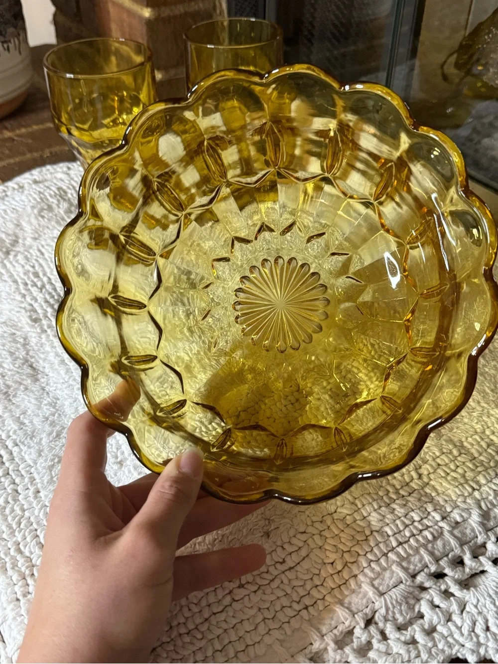 Anchor Hocking Fairfield Amber-Serving bowl and (2) tumblers